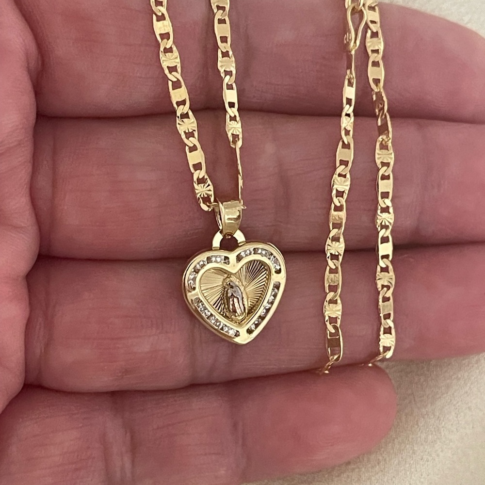 14k Gold Filled Our Lady Of Guadalupe Heart  Necklace Virgencita de Guadalupe - Picture 3 of 10